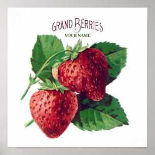 Poster Fruits de fraise Vintage Ajouter Votre Nom