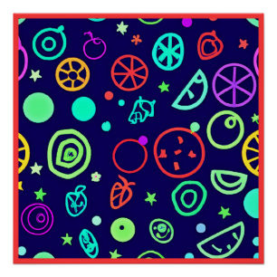 Poster Fruits de Neon Couleurs Motifs