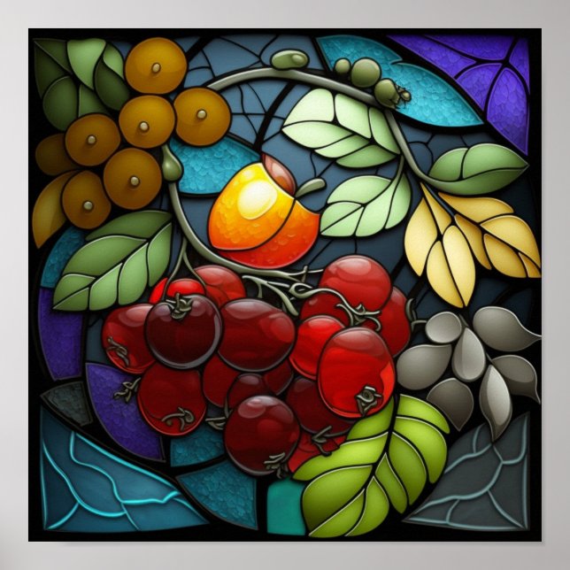 Poster Fruits de variété en verre teint (Devant)