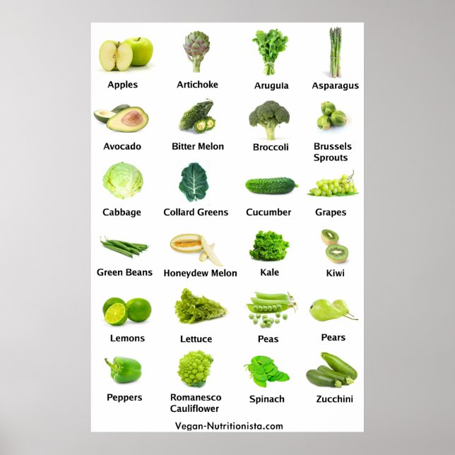 Poster Fruits et légumes verts (Devant)