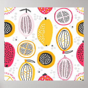 Poster Fruits exotiques tirés à la main : été Vintage