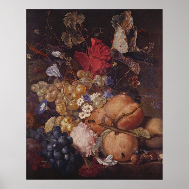 Poster Fruits, fleurs et insectes de Jan van Huysum (Devant)