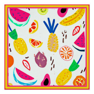 Poster Fruits tropicaux de base Art Motif. Acheter mainte