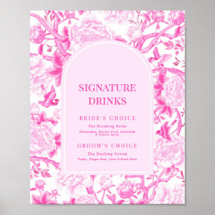 Poster Fuchsia Chinoiserie rose Mariage Signature Boisson
