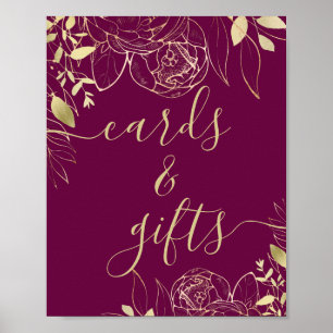 Poster Fuchsia Pink & Gold Modern Floral Cartes & Cadeaux