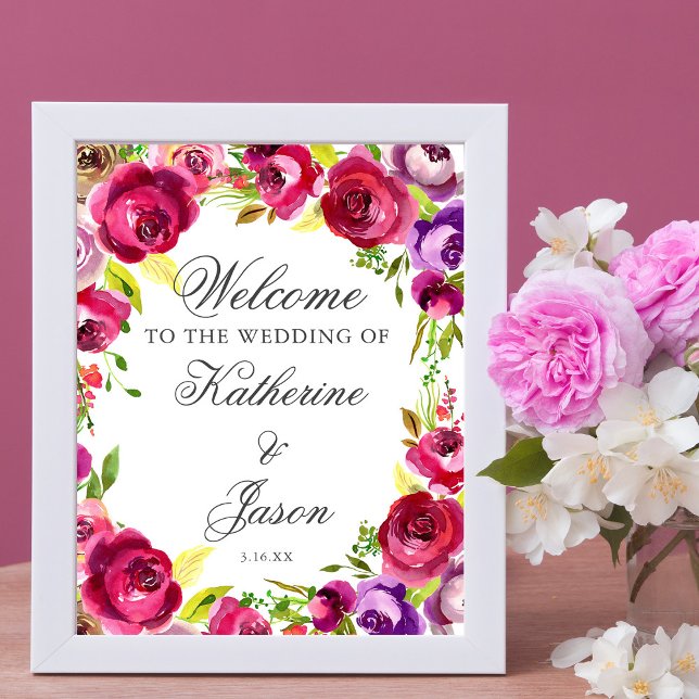 Poster Fuchsia Rose Floral Chic Romantique Mariage Bienve (Créateur téléchargé)