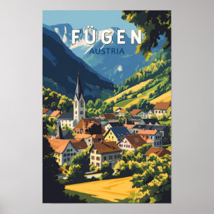 Poster Fugen Autriche Illustration Voyage Art Vintage