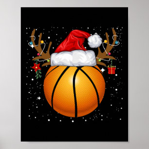 Poster Fun Basketball Reindeer Santa Hat Noël