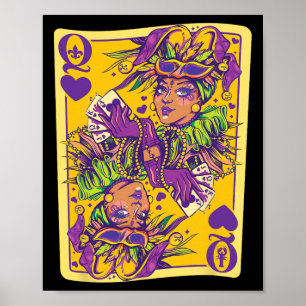 Poster Fun Cajun Queen Of Hearts Mardi Gras Design