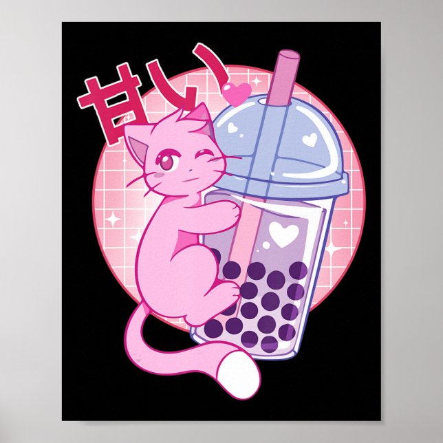 Poster Fun Chat Boba Tea Bubble Tea Anime Kawaii Gift Gir (Devant)