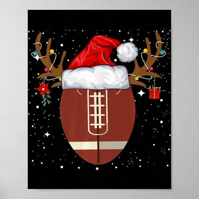 Poster Fun Football Reindeer Santa Hat Noël (Devant)