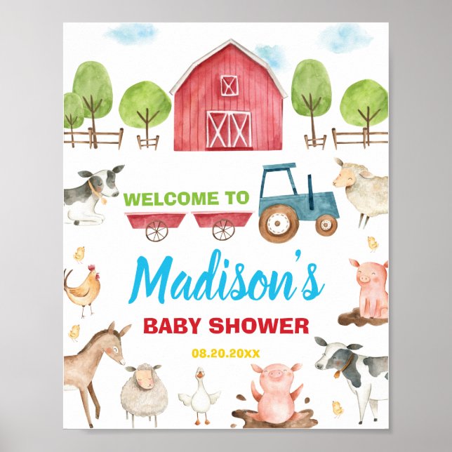 Poster Fun Party Barnyard Baby shower animal de ferme Bie (Devant)