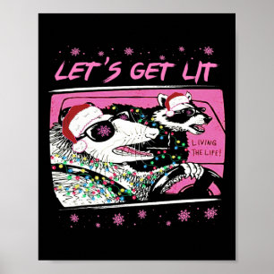 Poster Fun Possum Raccoon Lets Obtenir Trash Street Pink 
