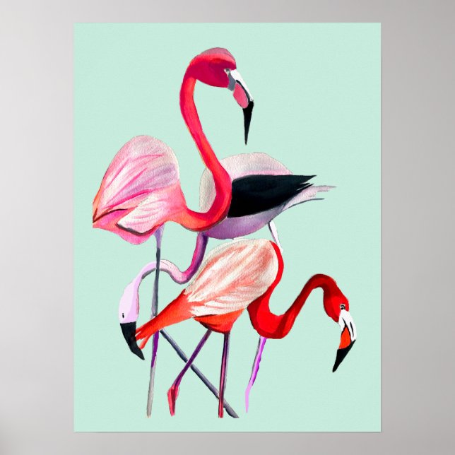 Poster Fun rose flamingo aquarelle illustration (Devant)