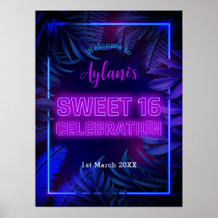 Poster Fun Sweet 16 Neon Glow Anniversaire Bienvenue