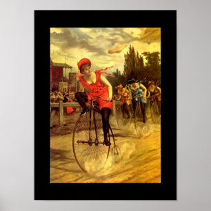 Poster Fun Vélo Antique Dame En Course