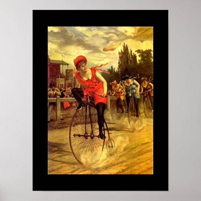 Poster Fun Vélo Antique Dame En Course (Devant)