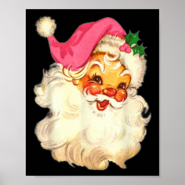 Poster Fun Vintage Pink Santa Claus Design de Noël rose (Devant)