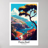 Funchal Portugal Voyage Vintage Illustration