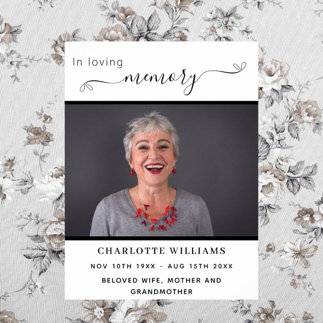 Poster Funérailles photo mémorial blanc noir coeurs bienv (Créateur téléchargé)