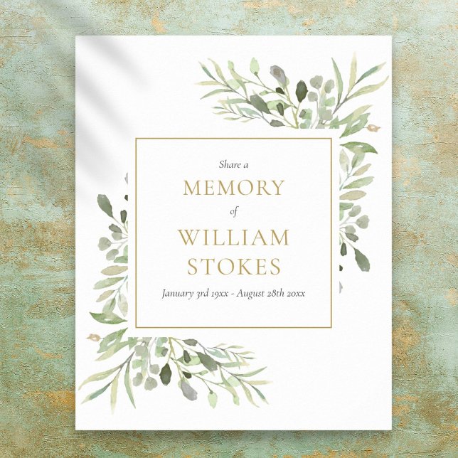 Poster Funérailles Vertes Partager Un Signe De Mémoire (Greenery Funeral Share A Memory Sign)