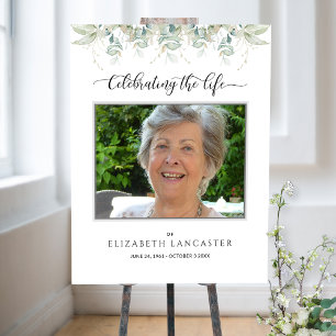 Poster Funeral Welcome Photo Elegant Greenery Sign
