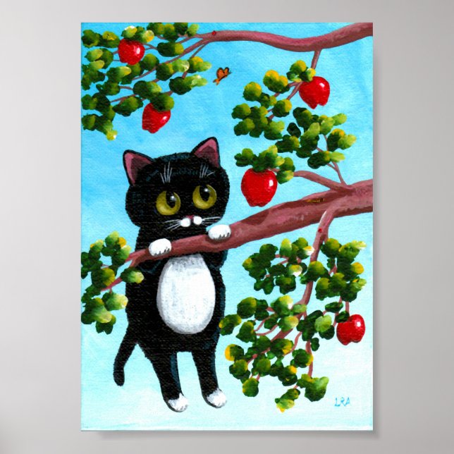 Poster Funky Black Cat Apple Tree Créationarts (Devant)