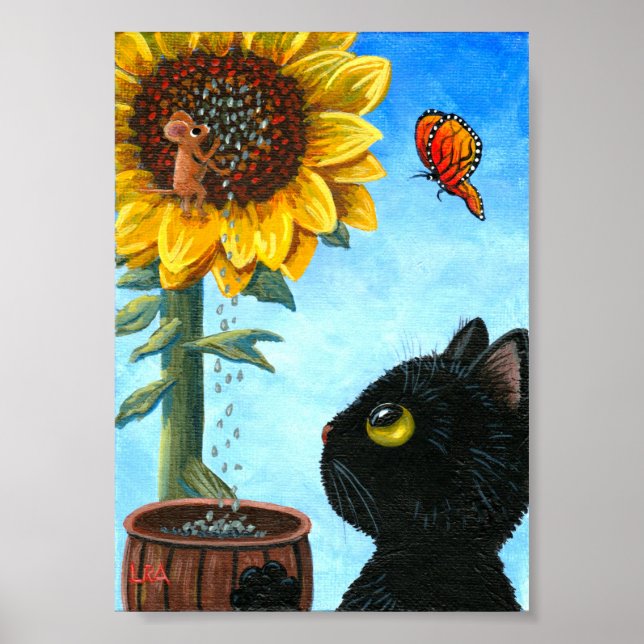 Poster Funky Black Cat Mouse Tournesol Créationarts (Devant)