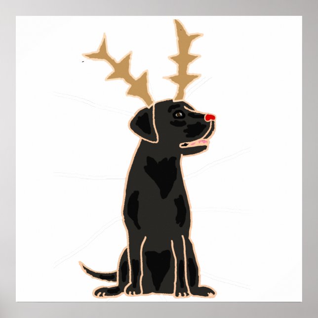 Poster Funky Black Lab avec Reindeer Antlers Noël (Devant)