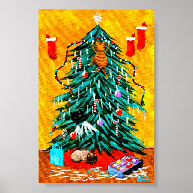 Poster Funky Christmas Tree Cats Créationarts (Devant)