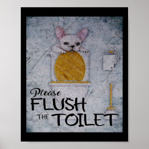 Poster Funky French Bulldog Dans Toilet   Cadeaux Amoureu