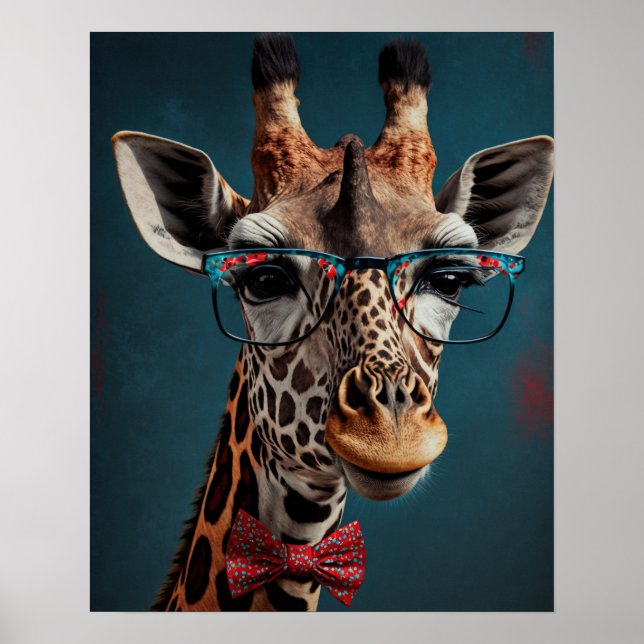 Poster Funky Giraffe Hipster Funky Portraits d'animaux (Devant)