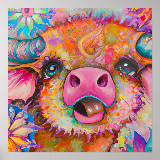 Poster Funky Happy Babalo Farm Animal Nursery Art (Devant)
