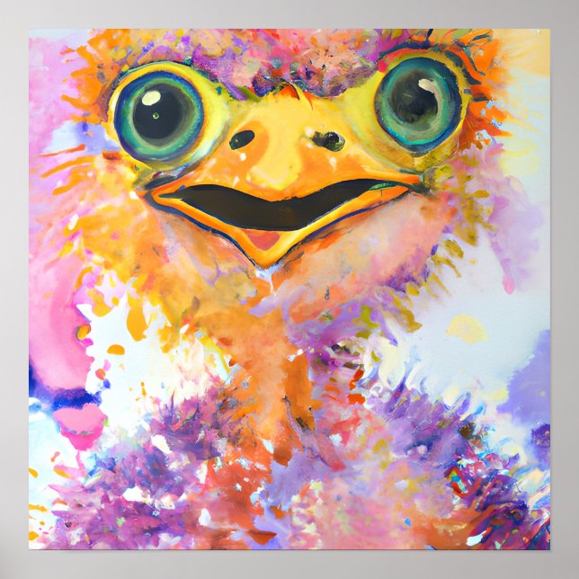 Poster Funky Happy Emu Farm Animal Portrait Art (Devant)