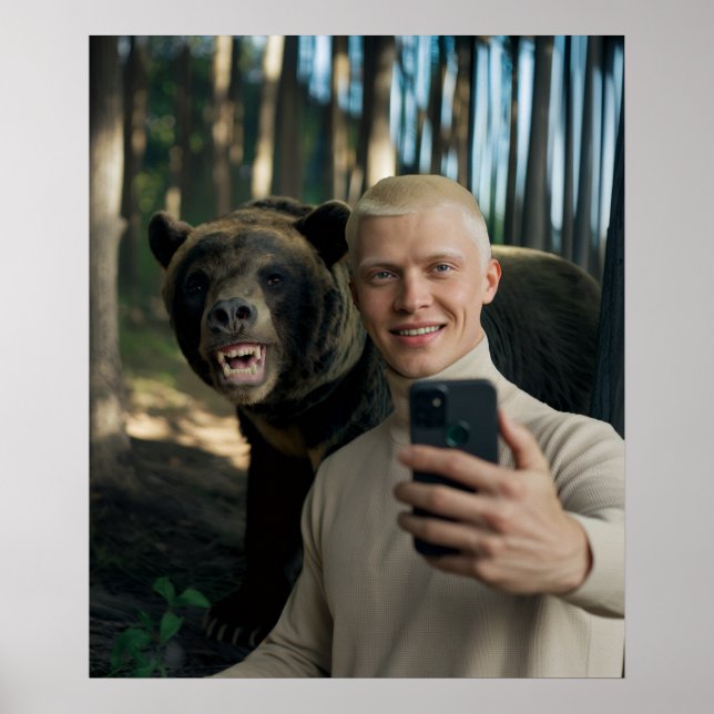 Poster Funky Ours Selfie Photo Personnalisée OEuvre mural (Devant)