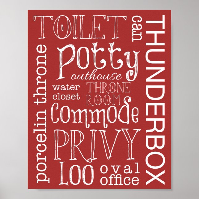 Poster Funky Toilette Salle de bain Rouge Signal Imprimer (Devant)