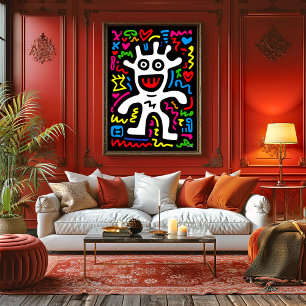 Poster Funky White Alien - Neon Pop Art Créature Wall Art