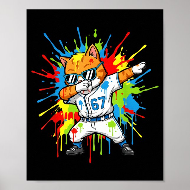 Poster Funny 67 Baseball Dabbing Cat 6 7 Dripng Ice Cream (Devant)