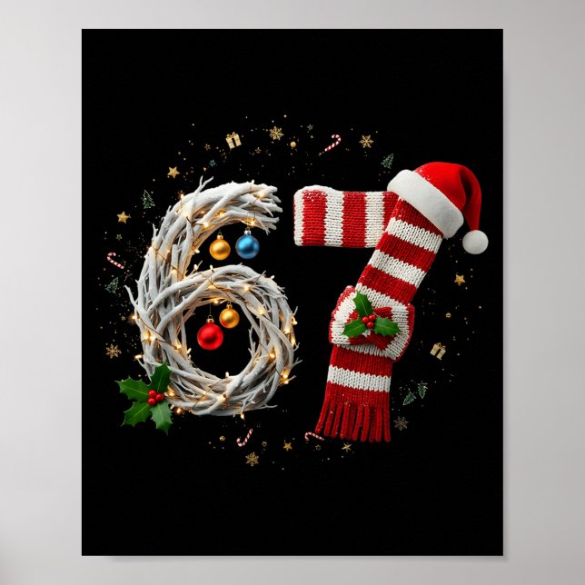 Poster Funny 67 Christmas Xmas Six Seven F 6 7 Santa Hat  (Devant)