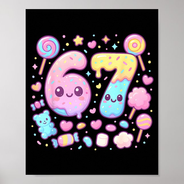 Poster Funny 67 Six Seven Candy 6 7 Meme Gen Alpha Kawaii (Devant)