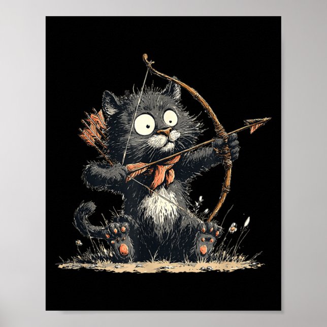 Poster Funny Archer Cat With Bow And Arrow Graphic Costum (Devant)