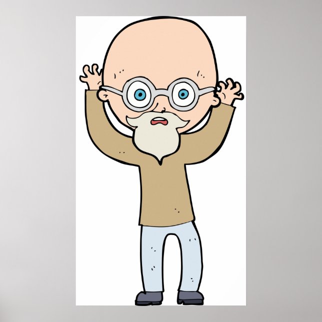 Poster Funny Bald Quirky Old Man with Beard (Devant)
