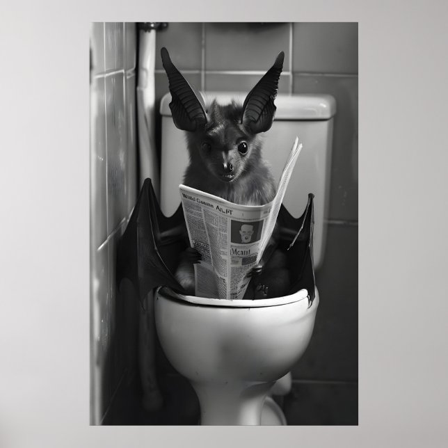 Poster Funny Bat Bathroom Print, Toilet Newspaper (Devant)