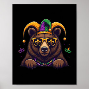 Poster Funny Bear Mardi Gras Festival Carnaval Fête Femme