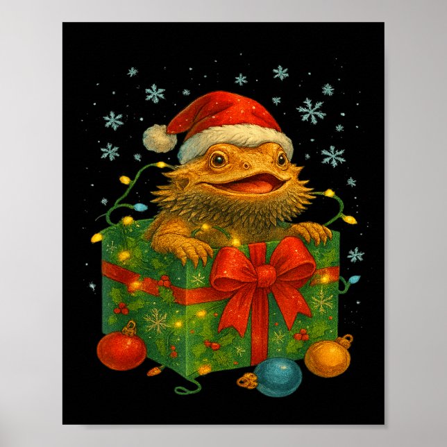 Poster Funny Bearded Dragons Santa Christmas Tree Lights  (Devant)