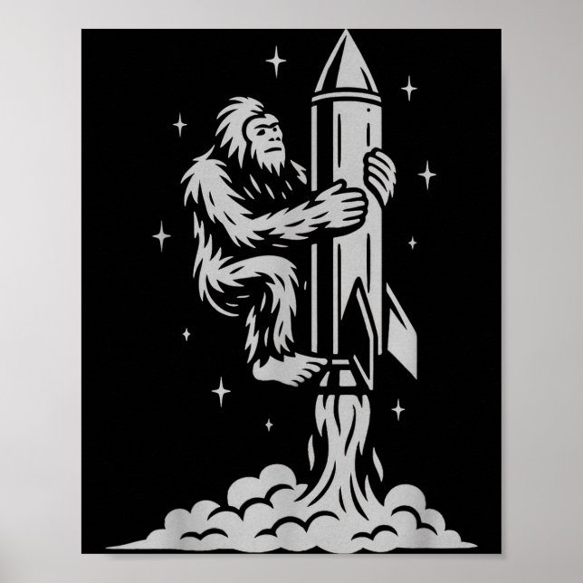 Poster Funny Bigfoot Flying Into Space With Stars And Cos (Devant)