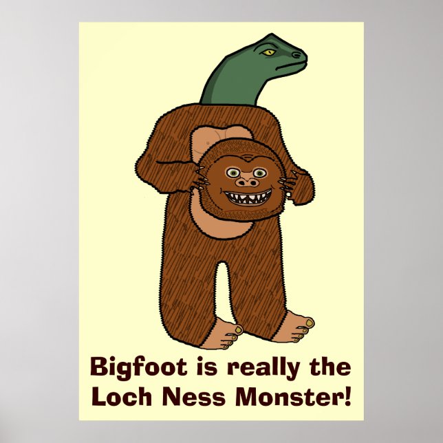 Poster Funny Bigfoot Loch Ness Monster (Devant)