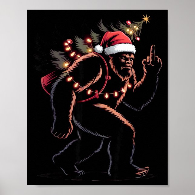 Poster Funny Bigfoot Middle Finger Christmas Sasquatch An (Devant)