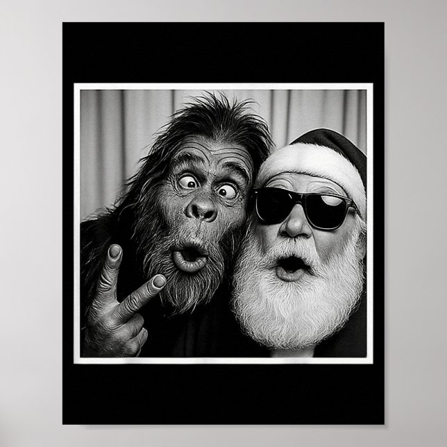 Poster Funny Bigfoot Photobooth With Santa Christmas Xmas (Devant)