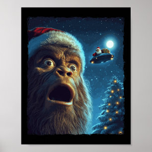 Poster Funny Bigfoot Sasquatch Selfie Père Noël Ufo Xmas 